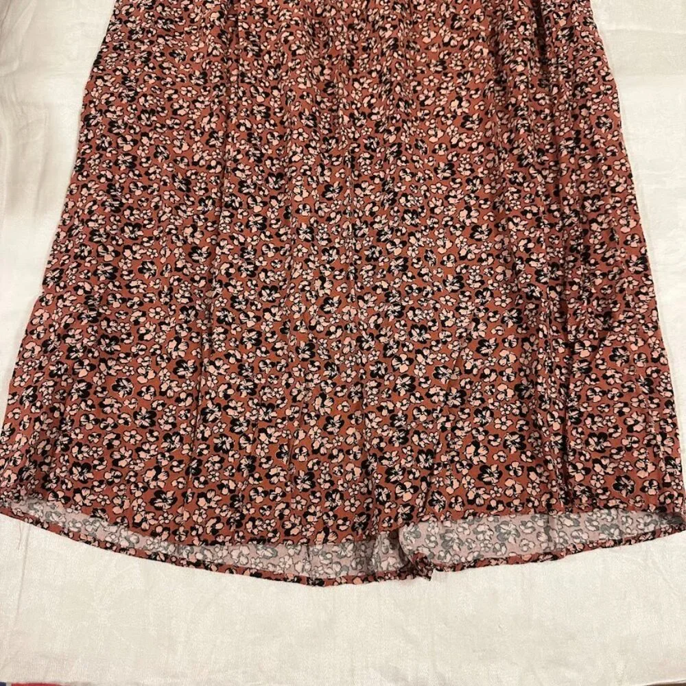 Nine West Orange Lightweight Floral Midi Skirt Size L | Boho, Swing, Cottagecore - Picture 3 of 11